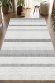 Dijital Baskılı Dekoratif Kaymaz Taban Yıkanabilir Geometrik Halı Salon Halısı Yolluk Mutfak Halısı 200 x 400 cm Gri - 1