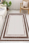 Dijital Baskılı Dekoratif Kaymaz Taban Yıkanabilir Çerceveli Halı Salon Halısı Yolluk Mutfak Halısı 60x300 cm Kahverengi thumbnail 2