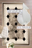 Dijital Baskılı Dekoratif Kaymaz Taban Yıkanabilir Çerceveli Halı Salon Halısı Yolluk Mutfak Halısı 160x250 cm Krem thumbnail 1