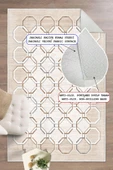 Dijital Baskılı Dekoratif Kaymaz Taban Yıkanabilir Geometrik Halı Salon Halısı Yolluk Mutfak Halısı 80x500 cm Krem - 1