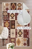 Dijital Baskılı Dekoratif Kaymaz Taban Yıkanabilir Kilim Desen Halı Salon Halısı Yolluk Mutfak Halısı 80x200 cm Bordo thumbnail 1