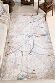 Dijital Baskılı Dekoratif Kaymaz Taban Yıkanabilir Mermer Desen Halı Salon Halısı Yolluk Mutfak Halısı 80x150 cm Bej - 2