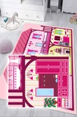 Dijital Baskılı Dekoratif Kaymaz Taban Yıkanabilir Prenses Evi Temalı Modern Çocuk Halısı 100x200 cm Pembe - 4