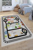 Dijital Baskılı Dekoratif Kaymaz Taban Yıkanabilir Trafik Yolu Temalı Modern Çocuk Halısı 120x200 cm Gri - 4