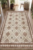 Dijital Baskılı Dekoratif Kaymaz Taban Yıkanabilir Kilim Desen Halı Salon Halısı Yolluk Mutfak Halısı 60x300 cm Kahverengi thumbnail 2