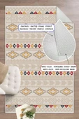 Dijital Baskılı Dekoratif Kaymaz Taban Yıkanabilir Kilim Desen Halı Salon Halısı Yolluk Mutfak Halısı 50x60 cm Krem thumbnail 2
