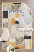Dijital Baskılı Dekoratif Kaymaz Taban Yıkanabilir Kilim Desen Halı Salon Halısı Yolluk Mutfak Halısı 200x290 cm Sarı - 1