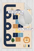 Dijital Baskılı Dekoratif Kaymaz Taban Yıkanabilir Hayvanlı Seksek Temalı Modern Çocuk Halısı 120 x 200 cm Krem thumbnail 2