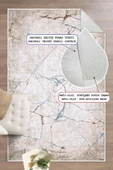 Dijital Baskılı Dekoratif Kaymaz Taban Yıkanabilir Mermer Desen Halı Salon Halısı Yolluk Mutfak Halısı 80x150 cm Bej - 1