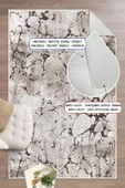 Dijital Baskılı Dekoratif Kaymaz Taban Yıkanabilir Mermer Desen Halı Salon Halısı Yolluk Mutfak Halısı 120x180 cm Bej thumbnail 1