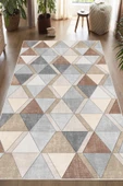 Dijital Baskılı Dekoratif Kaymaz Taban Yıkanabilir Geometrik Desen Halı Salon Halısı Yolluk Mutfak Halısı 60x150 cm Gri thumbnail 2