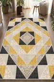 Dijital Baskılı Dekoratif Kaymaz Taban Yıkanabilir Kilim Desen Halı Salon Halısı Yolluk Mutfak Halısı 100x400 cm Siyah - 1