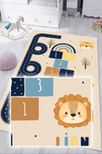 Dijital Baskılı Dekoratif Kaymaz Taban Yıkanabilir Hayvanlı Seksek Temalı Modern Çocuk Halısı 50 x 60 cm Krem thumbnail 3