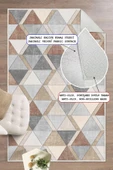 Dijital Baskılı Dekoratif Kaymaz Taban Yıkanabilir Geometrik Desen Halı Salon Halısı Yolluk Mutfak Halısı 120x300 cm Gri - 1