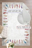 Dijital Baskılı Dekoratif Kaymaz Taban Yıkanabilir Tüy Desen Halı Salon Halısı Yolluk Mutfak Halısı 160x250 cm Gri thumbnail 3