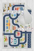Dijital Baskılı Dekoratif Kaymaz Taban Yıkanabilir Trafik Parkı Temalı Modern Çocuk Halısı 160x230 cm Gri thumbnail 2