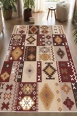 Dijital Baskılı Dekoratif Kaymaz Taban Yıkanabilir Kilim Desen Halı Salon Halısı Yolluk Mutfak Halısı 60x250 cm Bordo thumbnail 2