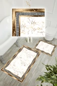 Dijital Baskı Çerçeveli Kaymaz Taban 2li Set Banyo Paspası Klozet Takımı (50x60cm-60x100cm) Gold Tek Ebat thumbnail 3