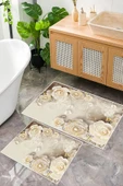 Dijital Baskı Gül Desen Kaymaz Taban 2li Set Banyo Paspası Klozet Takımı (50x60cm-60x100cm) Krem Tek Ebat thumbnail 1