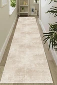 Dijital Baskılı Dekoratif Kaymaz Taban Yıkanabilir Modern Yolluk Antre Hol Halısı Salon Halısı 60 x 150 cm Krem - 3
