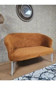İkili TEDDY Beyaz Boyalı Telli Ayak Çay Seti Koltuk İkili Berjer , Balkon, Salon, Ofis Kiremit Renk 40,5 Boyut/Ebat - 4