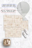 Dijital Baskı Çizgi Desen Kaymaz Taban 2li Set Banyo Paspası Klozet Takımı (50x60cm-60x100cm) Krem Tek Ebat thumbnail 2