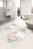 Dijital Baskı Kelebek Desen Kaymaz Taban 2li Set Banyo Paspası Klozet Takımı (50x60cm-60x100cm) Gri Tek Ebat thumbnail 1