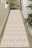 Dijital Baskılı Dekoratif Kaymaz Taban Yıkanabilir Modern Yolluk Antre Hol Halısı Salon Halısı 80 x 400 cm Krem - 1