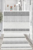 Dijital Baskılı Dekoratif Kaymaz Taban Yıkanabilir Çizgisel Desen Yolluk Antre Hol Halısı Salon Halısı 80 x 250 cm Gri thumbnail 3