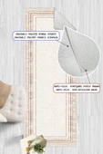 Dijital Baskılı Dekoratif Kaymaz Taban Yıkanabilir Çerceveli Yolluk Antre Hol Halısı Salon Halısı 160 x 250 cm Krem thumbnail 1