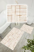 Dijital Baskı Çizgi Desen Kaymaz Taban 2li Set Banyo Paspası Klozet Takımı (50x60cm-60x100cm) Krem Tek Ebat thumbnail 3