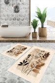 Dijital Baskı Yaprak Desen Kaymaz Taban 2li Set Banyo Paspası Klozet Takımı (50x60cm-60x100cm) Krem Tek Ebat thumbnail 1