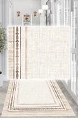 Dijital Baskılı Dekoratif Kaymaz Taban Yıkanabilir Çerceveli Yolluk Antre Hol Halısı Salon Halısı 60 x 300 cm Krem thumbnail 2