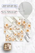 Dijital Baskı Çicek Desen Kaymaz Taban 2li Set Banyo Paspası Klozet Takımı (50x60cm-60x100cm) Krem Tek Ebat thumbnail 2