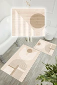 Dijital Baskı Modern Kaymaz Taban 2li Set Banyo Paspası Klozet Takımı (50x60cm-60x100cm) Krem Tek Ebat thumbnail 2