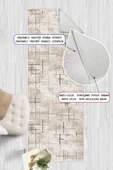 Dijital Baskılı Dekoratif Kaymaz Taban Yıkanabilir Kilim Yolluk Antre Hol Halısı Salon Halısı 80 x 200 cm Bej - 3