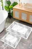Dijital Baskı Mermer Desen Kaymaz Taban 2li Set Banyo Paspası Klozet Takımı (50x60cm-60x100cm) Gri Tek Ebat thumbnail 1