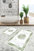Dijital Baskı Mermer Desen Kaymaz Taban 2li Set Banyo Paspası Klozet Takımı (50x60cm-60x100cm) Yeşil Tek Ebat thumbnail 1