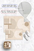 Dijital Baskı Modern Kaymaz Taban 2li Set Banyo Paspası Klozet Takımı (50x60cm-60x100cm) Krem Tek Ebat thumbnail 3