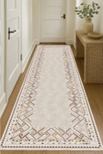 Dijital Baskılı Dekoratif Kaymaz Taban Yıkanabilir Kilim Yolluk Antre Hol Halısı Salon Halısı 200 x 250 cm Krem - 1