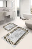 Dijital Baskı Çerçeveli Kaymaz Taban 2li Set Banyo Paspası Klozet Takımı (50x60cm-60x100cm) Gri Tek Ebat thumbnail 1