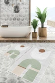 Dijital Baskı Modern Kaymaz Taban 2li Set Banyo Paspası Klozet Takımı (50x60cm-60x100cm) Yeşil Tek Ebat thumbnail 1