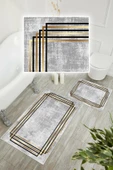 Dijital Baskı Çerçeveli Kaymaz Taban 2li Set Banyo Paspası Klozet Takımı (50x60cm-60x100cm) Gri Tek Ebat thumbnail 3