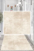 Dijital Baskılı Dekoratif Kaymaz Taban Yıkanabilir Modern Yolluk Antre Hol Halısı Salon Halısı 60 x 150 cm Krem - 2