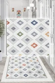Dijital Baskılı Dekoratif Kaymaz Taban Yıkanabilir Kilim Yolluk Antre Hol Halısı Salon Halısı 120 x 300 cm Çok Renkli - 3