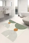 Dijital Baskı Art Serisi Kaymaz Taban 2li Set Banyo Paspası Klozet Takımı (50x60cm-60x100cm) Krem Tek Ebat - 1