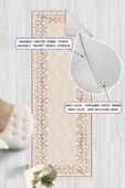 Dijital Baskılı Dekoratif Kaymaz Taban Yıkanabilir Kilim Yolluk Antre Hol Halısı Salon Halısı 100 x 500 cm Krem - 2