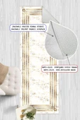 Dijital Baskılı Dekoratif Kaymaz Taban Yıkanabilir Çerceveli Yolluk Antre Hol Halısı Salon Halısı 100 x 300 cm Gold thumbnail 2