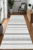 Dijital Baskılı Dekoratif Kaymaz Taban Yıkanabilir Çizgisel Desen Yolluk Antre Hol Halısı Salon Halısı 200 x 290 cm Gri - 2