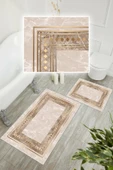 Dijital Baskı Çerçeveli Kaymaz Taban 2li Set Banyo Paspası Klozet Takımı (50x60cm-60x100cm) Krem Tek Ebat thumbnail 3
